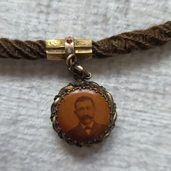 Antique Japan Trinket Box Silk Boucher Landscape Tintype Hair Mourning Chain - Picture 6 of 16